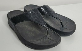 FitFlop Electra Sequin Womens Size 9 Black Slides Slipper Flip Flop Thong Sandal - £23.94 GBP