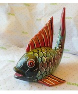 Mexican Polychrome Folk Art Hand Carved Painted Wooden Medium Fish Mexic... - £62.72 GBP
