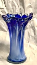 6” pulled feather blue white vase - $15.84