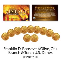 Franklin D Roosevelt 1970&#39;s U.S. DIMES Uncirculated 24KT Gold Clad - QTY 10 - £9.01 GBP