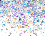 60 G/ 2.1 Oz Holographic Star And Moon Table Confetti Iridescent Metalli... - $15.99