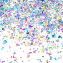 60 G/ 2.1 Oz Holographic Star And Moon Table Confetti Iridescent Metallic Glitte - £12.78 GBP