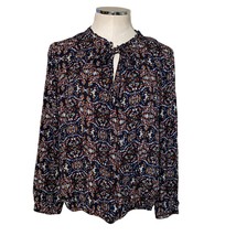 Knox Rose Long Sleeve Keyhole Tie Neck Peasant Top Blouse Abstract Print Boho M - £20.78 GBP