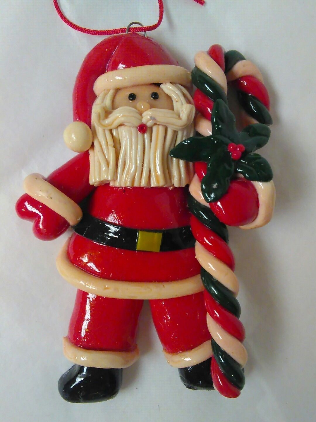 Primary image for Clay Bake Santa Christmas Tree Ornament Handmade Candy Cane Holiday Home Decor