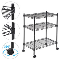 3-Shelf Shelving Storage Unit Casters Black Metal Organizer Wire Rack 2&#39;... - £48.74 GBP