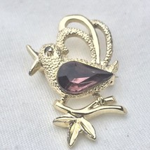 Bird Purple Jewel Gold Tone Vintage Pin Brooch by Gerry - $9.95