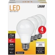 Feit Electric A19 E26 (Medium) LED Bulb Soft White 25 Watt Equivalence 4 - Total - $37.99