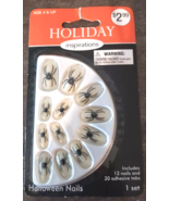 12 Press on Nails White with Black Spider Design Halloween 20 Adhesive T... - $56.26 MXN