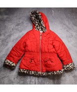 Pistachio Kids Youth Girls 6x Red Leopard Faux Fur Coat Hooded Casual Fu... - £23.34 GBP