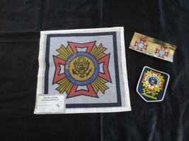 VFW Veterans of Foreign Wars NEEDLEPOINT CANVAS, BADGE, STICKERS - 11-1/... - $15.00