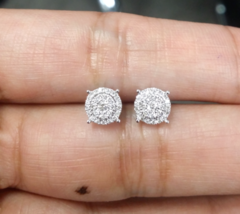 14K White Gold Over 0.25ct Diamond Cluster Halo Stud Earrings - £47.59 GBP