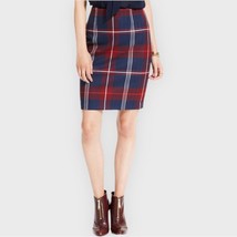 TOMMY HILFIGER navy &amp; red plaid pencil skirt size 10 preppy fall academi... - £22.16 GBP