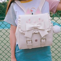 Japan Lolita Girl Embroidered Cat Backpack Lady Lovely Bow Shoulder Bag Kawaii C - £46.35 GBP