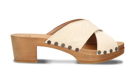 Sandalia con tacón destalonada cruzada riveteada y tejido orgánico suela crepé - £92.32 GBP