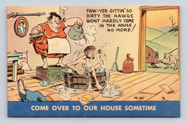 Comic Hillbilly Paw is So Dirty the Hogs Don&#39;t Come In UNP Linen Postcard N5 - £3.07 GBP