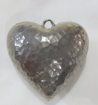 Vintage Large Hammered Puffy Heart Pendant Silvertone - £15.72 GBP