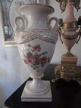 Antique French Trophy VASE/ Urn Swan Handles, Gold And Flowers 12&quot; - £158.24 GBP