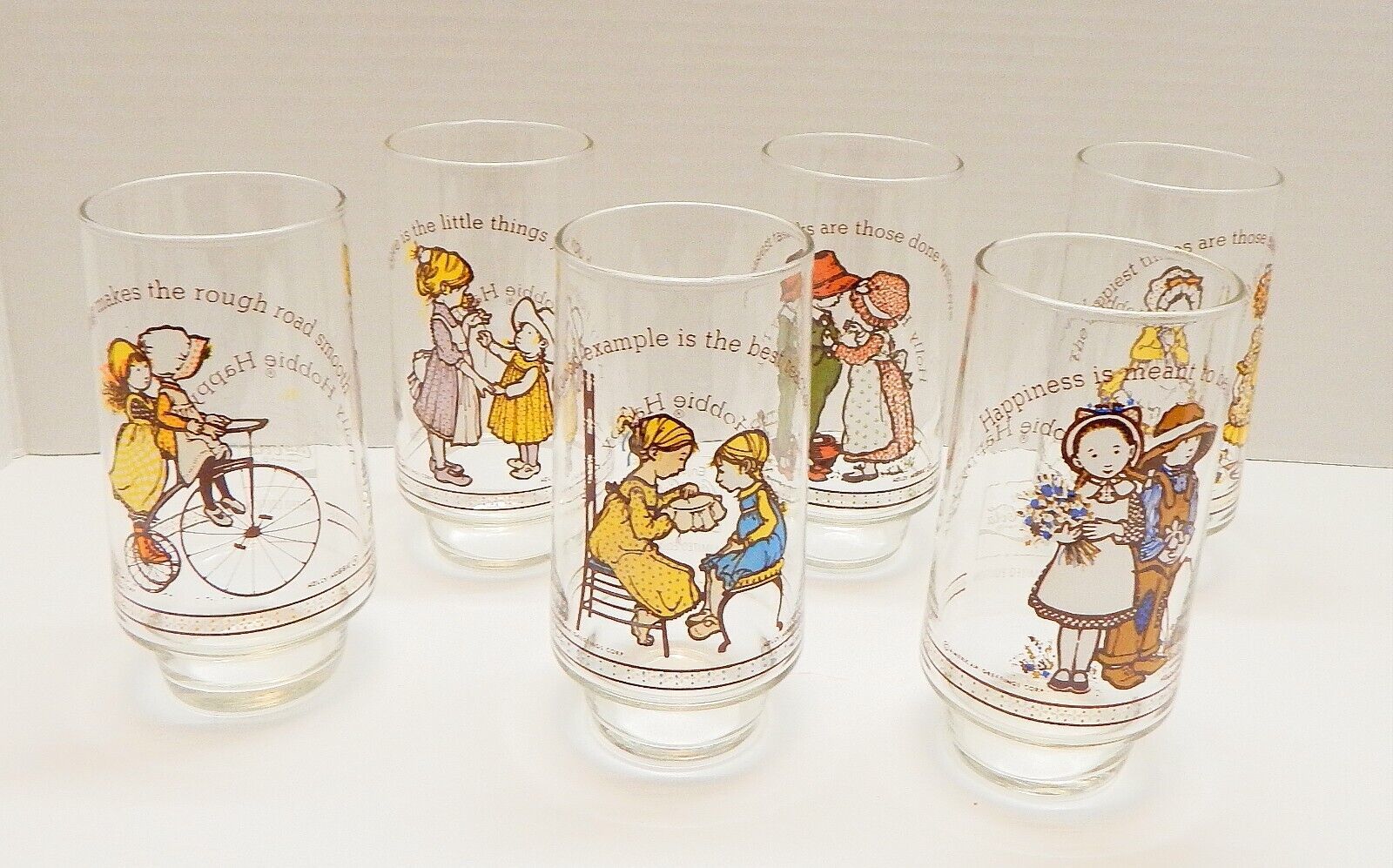 Primary image for Holly Hobbie Happy Talk Coca-Cola Drinking Glasses American Greetings Set of 6