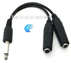 6 inch 1/4&quot; Male Mono Plug to Dual 1/4&quot; Jacks (F) Premium Audio Cable Wi... - £6.81 GBP