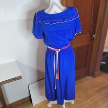 Womens Silk Studio Blue Silk Short Sleeve Dress with Red/white/blue trim... - £22.68 GBP