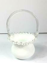 Fenton Vintage Glass White Basket Ruffled Edge Silver Crest 6.5&quot; No Mark - $36.25