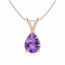 V-Bale Amethyst Solitaire Pendant in 14K Rose Gold (Grade- AA, Size- 8x6MM) - £256.14 GBP
