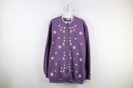 Deadstock Vintage 90s Country Primitive Womens XL Flower Cardigan Sweatshirt - £45.24 GBP