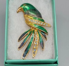 Lianna LIA VNTG Gold Green Enamel Bird Pin Brooch Lineolated Parakeet Parrotlet - £30.84 GBP