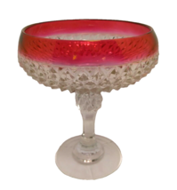 Vintage Glass Compote Diamond Point Pattern And Ruby Red Rim Candy Dish Holiday - £21.16 GBP