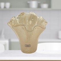 Italian Art Glass Handkerchief Vase Candle Holder Hand Blown Iridescent Amber - £42.60 GBP