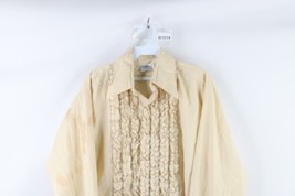 Vintage 60s Streetwear Mens 16 32 Ruffled Disco Tuxedo Button Shirt Beige USA - £54.49 GBP