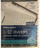 Office Depot Table Of Contents Index W/Preprinted Tabs Numbered 1-12,Whi... - $10.67 CAD