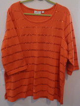 Quacker Factory ORANGE Ladies Pullover Top Size 2X Embellished Sequins Autumn - £19.60 GBP