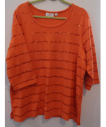 Quacker Factory ORANGE Ladies Pullover Top Size 2X Embellished Sequins A... - £19.91 GBP