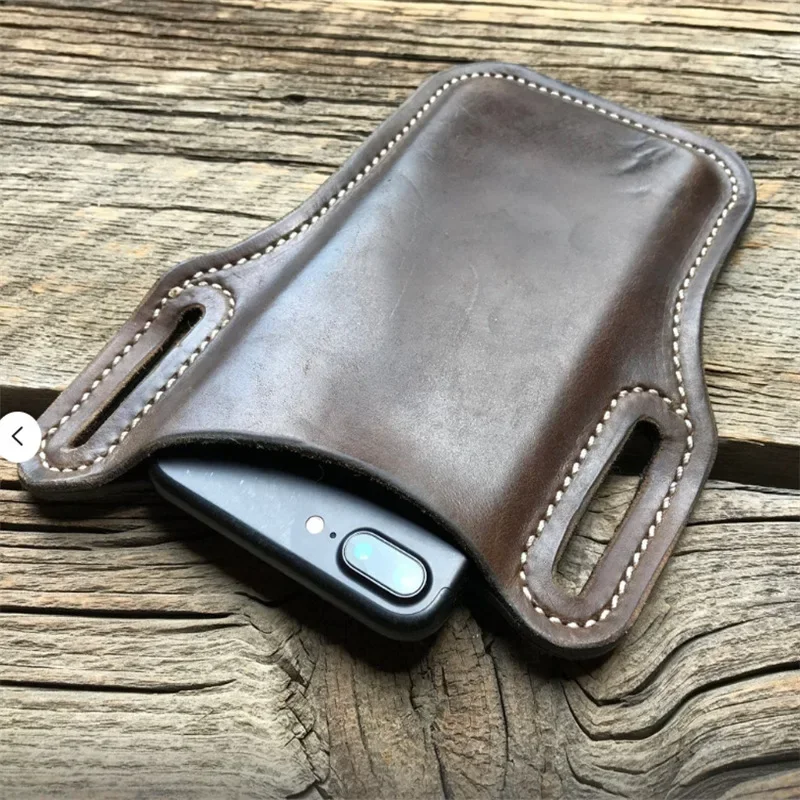 Vintage Leather Waist Bag Cellphone Loop Holster Mens Belt Bag Phone Pouch - £9.23 GBP