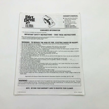 Owner&#39;s User&#39;s Manual or Dirt Devil Hand Held Cleaning Machine - $8.08 CAD
