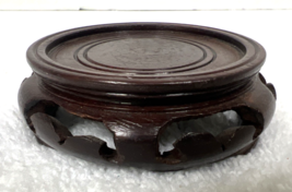 Antique Vintage Miniature Chinese 3 Feet Carved Wood Vase Statue Bowl Stand - $12.38