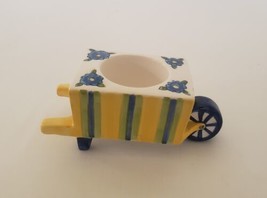 Yankee Candle Wheelbarrow Tealight Candle Holder Yellow Blue Green Strip... - $11.95