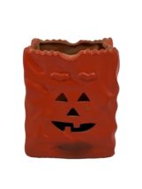 Vintage Halloween Candle Holder Pumpkin Face Orange - £15.69 GBP