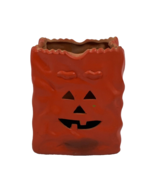 Vintage Halloween Candle Holder Pumpkin Face Orange - £15.68 GBP