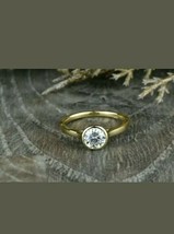 1.2ct Round Cut Moissanite Diamond Engagement Ring 14k Yellow Gold Fn Bezel Set - £68.11 GBP