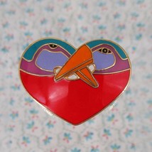 Laurel Burch BIRD HEART Pin Brooch Red Purple Enamel - €25,77 EUR