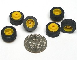 12pc Tyco Slot Car Yellow Medium Width Rear Wheels &amp; Rubber Tires Unused US-1 Ok - £5.55 GBP