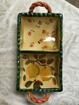 503A~ Horchow Divided Serving Dish Tray Hand Painted Stoneware ITALY 16&quot;... - $48.38