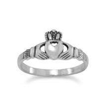 2mm Wide Sterling Silver Band Heart Claddagh Ring Irish 14k White Gold Finish - £35.65 GBP