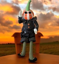 Anthropomorphic Pumpkin Man Shelf Sitter Doll Plush Halloween 22&quot; - £23.28 GBP