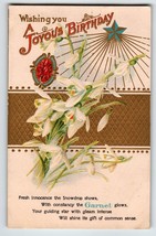 Birthday Postcard Birthstone Garnet Jewel Snowdrop Flowers January Fortune - £8.70 GBP