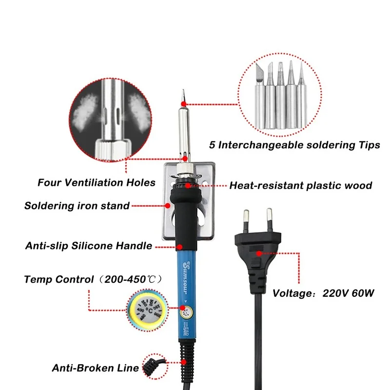 House Home 60W electric soldering iron welding iron tool temperature adjustable  - £19.98 GBP