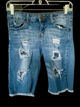 Vip Girls Ripped Distressed 5 Pocket Design Blue Denim J EAN Shorts Size 1/2 - £11.40 GBP