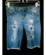 VIP GIRLS RIPPED DISTRESSED 5 POCKET DESIGN BLUE DENIM JEAN SHORTS SIZE 1/2 - £10.98 GBP